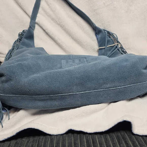 Haute Hippie Blue Fringe Suede Hobo Bag - Picture 4 of 6